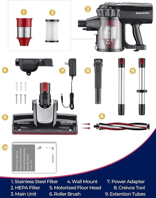 Alt view image 7 of 7 - Roomie Tec Cordless Stick Vacuum Cleaner, Lightweight 2-in-1 Handheld with Powerful Suction, Rechargeable Battery, Bagless HEPA Filter & Self-Standing Design Ideal for Floors, Cars & Home Cleaning