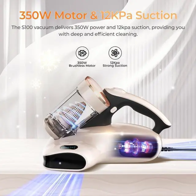 Alt view image 3 of 7 - Mattress Vacuum Cleaner UV Sanitizing, Anti-allergen Bed Cleaner with 12Kpa Suction, Handheld Vacuums for Dust & Pet Hair, Effectively Clean Up Bed, Pillows, Cloth Sofas, Carpets