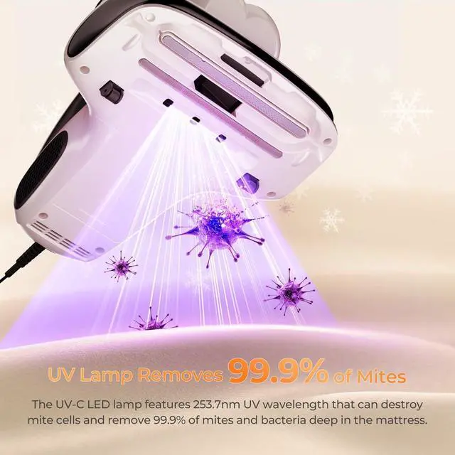Alt view image 4 of 7 - Mattress Vacuum Cleaner UV Sanitizing, Anti-allergen Bed Cleaner with 12Kpa Suction, Handheld Vacuums for Dust & Pet Hair, Effectively Clean Up Bed, Pillows, Cloth Sofas, Carpets