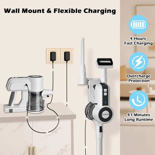 Alt view image 6 of 7 - PURKINN Cordless Vacuum Cleaner with 200W Brushless Motor, 28000Pa Strong Suction, 3 Modes, Lightweight Handheld Vacuum for Home, Hard Floor, Carpet, B8