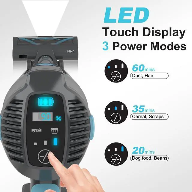 Alt view image 2 of 7 - Cordless Vacuum Cleaner for Home, 45Kpa Max 60Mins Runtime Powerful Stick Vacuum with LED Touch Screen, 4000mAh Large Battery, 6 in 1 Lightweight Cordless Vacuum for Pet Hair, Carpets and Hard Floors