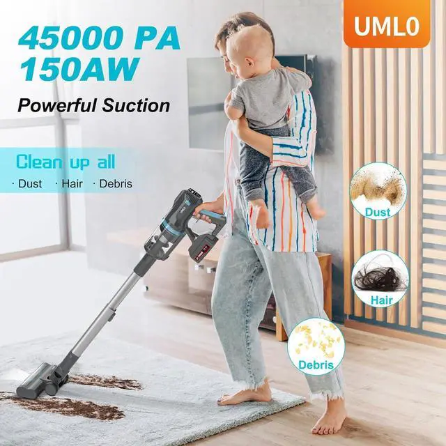 Alt view image 4 of 7 - Cordless Vacuum Cleaner for Home, 45Kpa Max 60Mins Runtime Powerful Stick Vacuum with LED Touch Screen, 4000mAh Large Battery, 6 in 1 Lightweight Cordless Vacuum for Pet Hair, Carpets and Hard Floors