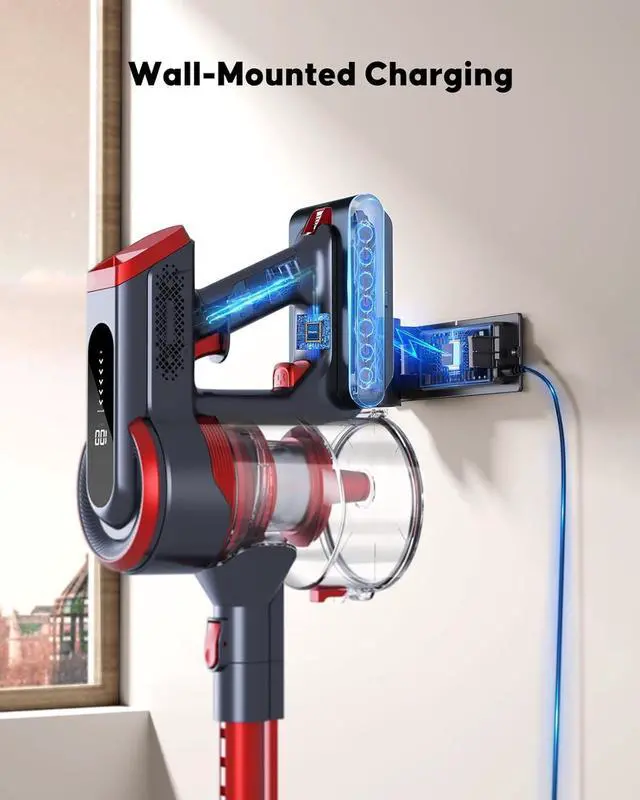 Alt view image 3 of 7 - Cordless Vacuum Cleaner, 450W 40KPA Up to 55 Mins Cordless Stick Vacuum Cleaner with Charging Station, LED Touch Display, Anti-Tangle Handheld Vacuum Cleaners for Home/Pet Hair/Carpets/Floors