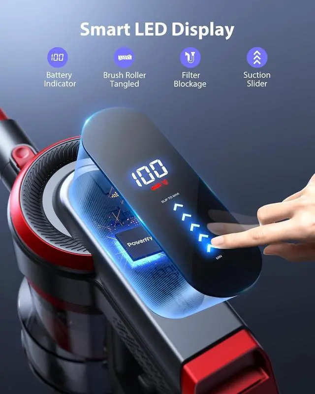 Alt view image 5 of 7 - Cordless Vacuum Cleaner, 450W 40KPA Up to 55 Mins Cordless Stick Vacuum Cleaner with Charging Station, LED Touch Display, Anti-Tangle Handheld Vacuum Cleaners for Home/Pet Hair/Carpets/Floors