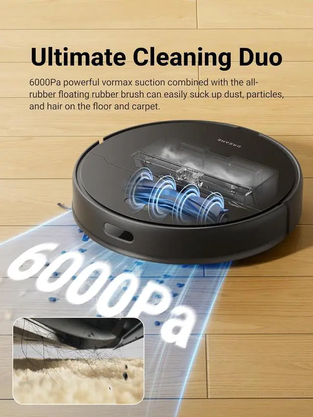 Alt view image 2 of 7 - dreame D9 Max Gen 2 Robot Vacuum and Mop Combo, LDS Navigation, 6000Pa Strong Suction Power, 240mins Runtime, 2-in-1 Sweep and Mop, WiFi, APP, Voice Control