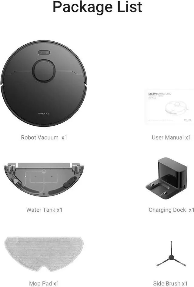 Alt view image 7 of 7 - dreame D9 Max Gen 2 Robot Vacuum and Mop Combo, LDS Navigation, 6000Pa Strong Suction Power, 240mins Runtime, 2-in-1 Sweep and Mop, WiFi, APP, Voice Control