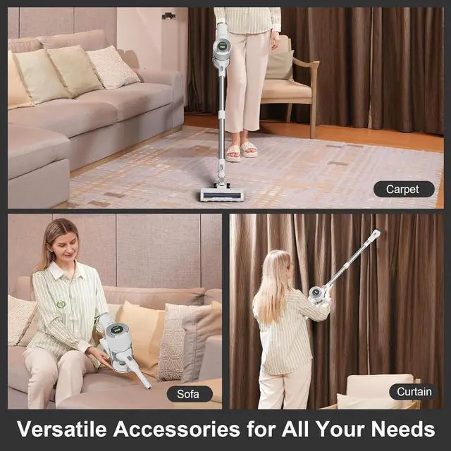 Alt view image 4 of 6 - Cordless Stick Vacuum Cleaner, 30KPa Handheld 2200mAh Rechargeable Battery Lightweight Small Vac Electirc Broom, 40Mins Runtime for Home Hard Floor Carpet Pet Hair Cleaning, LED Screen