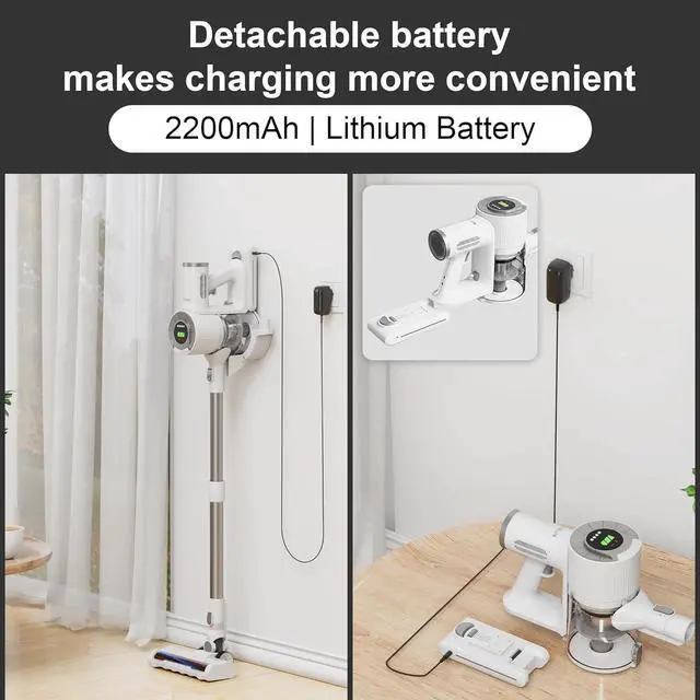 Alt view image 5 of 6 - Cordless Stick Vacuum Cleaner, 30KPa Handheld 2200mAh Rechargeable Battery Lightweight Small Vac Electirc Broom, 40Mins Runtime for Home Hard Floor Carpet Pet Hair Cleaning, LED Screen