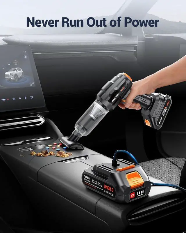 Alt view image 4 of 6 - SEALIGHT Car Vacuum Portable Cordless, 21000PA High Power Suction & Blower, Wireless Handheld Vacuum Cleaner for Car, Home, Office, Pet