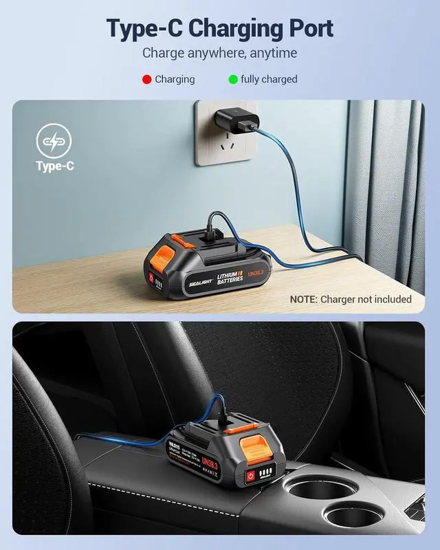 Alt view image 6 of 6 - SEALIGHT Car Vacuum Portable Cordless, 21000PA High Power Suction & Blower, Wireless Handheld Vacuum Cleaner for Car, Home, Office, Pet