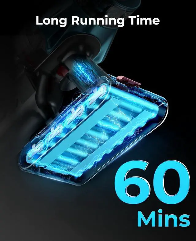 Alt view image 3 of 7 - Cordless Vacuum Cleaner 550W/45Kpa, Stick Vacuum Cleaners 60 Mins Max Runtime with Charging Dock, Self-Standing Handheld Vacuum with Touch Display, 6-in-1 Vacuum Cleaner for Carpet/Hard Floor/Pet Hair