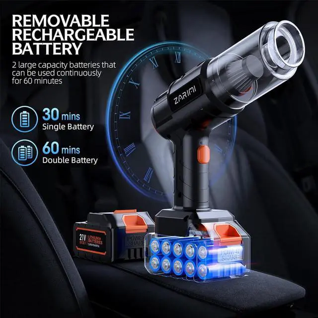 Alt view image 3 of 7 - Car Vacuum Portable Cordless, 40,000Pa High Power Dust Buster, 6-in-1 Handheld Vacuum Cleaners for Home, Car, Pet Hair, Keyboard, Black