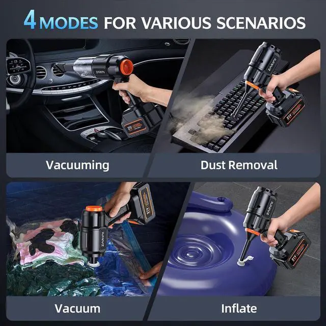 Alt view image 4 of 7 - Car Vacuum Portable Cordless, 40,000Pa High Power Dust Buster, 6-in-1 Handheld Vacuum Cleaners for Home, Car, Pet Hair, Keyboard, Black