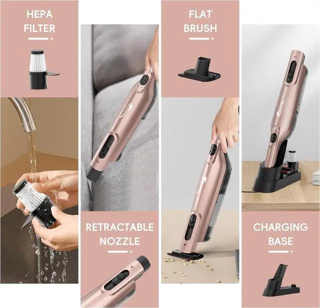 Alt view image 2 of 7 - Cordless Handheld Vacuum, Lightweight Portable Hand Vacuum Cleaner with LED Light,Rechargeable Hand Held Vacuum with Charging Dock, Powerful Suction for Office, Home,Car, Rose Gold