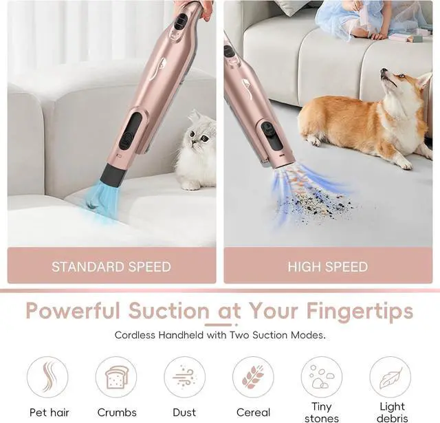 Alt view image 3 of 7 - Cordless Handheld Vacuum, Lightweight Portable Hand Vacuum Cleaner with LED Light,Rechargeable Hand Held Vacuum with Charging Dock, Powerful Suction for Office, Home,Car, Rose Gold