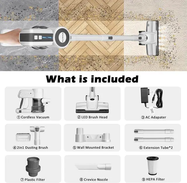 Alt view image 7 of 7 - PURKINN Cordless Vacuum Cleaner with 200W Brushless Motor, 28000Pa Strong Suction, 3 Modes, Lightweight Handheld Vacuum for Home, Hard Floor, Carpet, B8