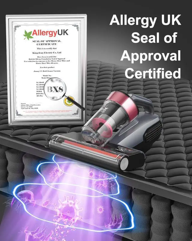 Alt view image 3 of 7 - Jimmy Mattress Vacuum Cleaner, Bed Vacuum Cleaner with UV Sanitizing & HEPA Filter & Ultrasonic, Hot Wind and Air Purification, 15Kpa 500W Handheld Vacuums for Bed, Couch, Sofa, Crib (BX8-Corded)