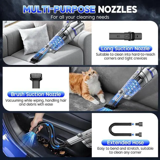 Alt view image 3 of 7 - JONYJ Handheld Vacuum Cordless, 16000PA Strong Suction Hand Held Car Vacuum Cleaner, Portable Hand Vacuum Rechargeable with Multi-Nozzles & LED Light for Home, Car, Office, Pets
