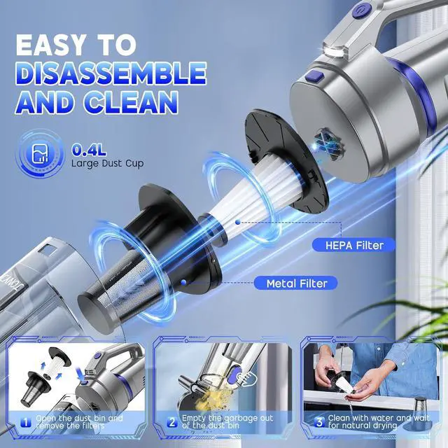 Alt view image 5 of 7 - JONYJ Handheld Vacuum Cordless, 16000PA Strong Suction Hand Held Car Vacuum Cleaner, Portable Hand Vacuum Rechargeable with Multi-Nozzles & LED Light for Home, Car, Office, Pets