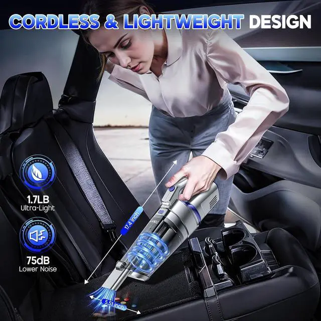 Alt view image 7 of 7 - JONYJ Handheld Vacuum Cordless, 16000PA Strong Suction Hand Held Car Vacuum Cleaner, Portable Hand Vacuum Rechargeable with Multi-Nozzles & LED Light for Home, Car, Office, Pets