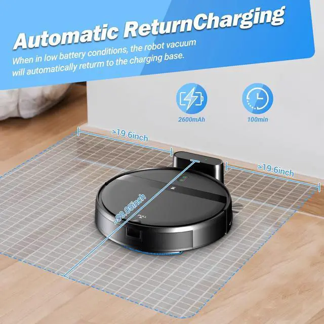 Alt view image 7 of 7 - Robot Vacuum and Mop Combo, 2-in-1 Robotic Vacuum Cleaner with Tangle-Free Suction, WiFi/Alexa/App Control, Auto Recharge, Ultra-Slim Quiet Design for Pet Hair, Hard Floors & Low-Pile Carpets