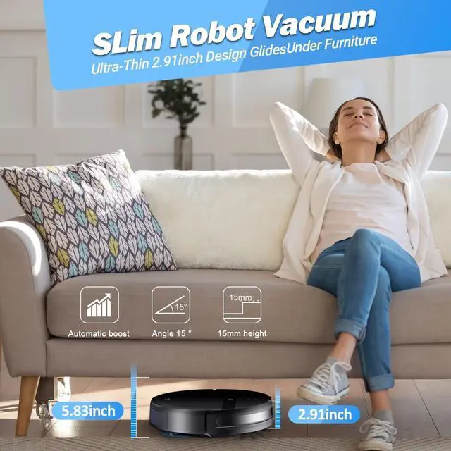 Alt view image 6 of 7 - Robot Vacuum and Mop Combo, 2-in-1 Robotic Vacuum Cleaner with Tangle-Free Suction, WiFi/Alexa/App Control, Auto Recharge, Ultra-Slim Quiet Design for Pet Hair, Hard Floors & Low-Pile Carpets
