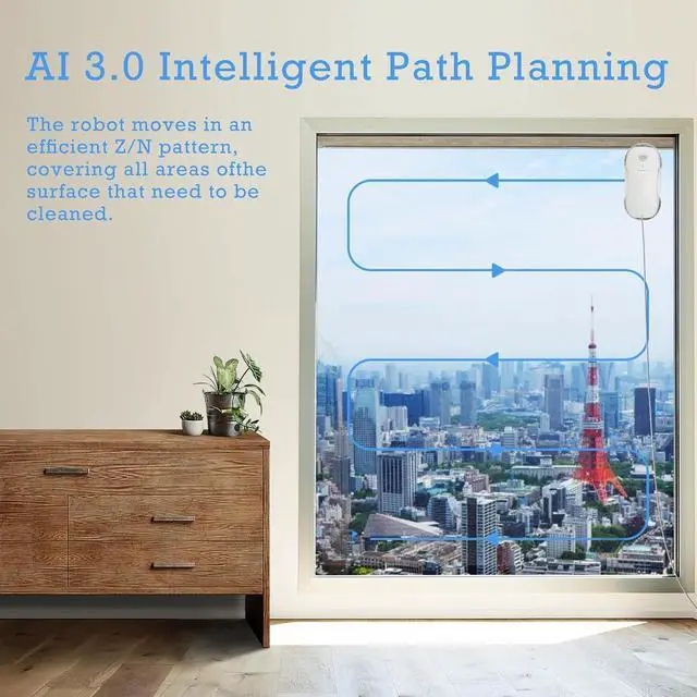 Alt view image 3 of 7 - Tosima W2 Window Cleaner Robot, Automatic Cleaning with Intelligent Path Planning, 3800Pa Suction Power, Edge Detection Technology, Remote Control, White