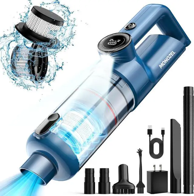 Main image of Handheld Vacuum Cordless - Car Vacuum Cleaner with Brushless Motor, 15000Pa Strong Suction with LED Light, Type C Port, 2 Fliters, Portable Hand Vacuum for Home, Pet and Car