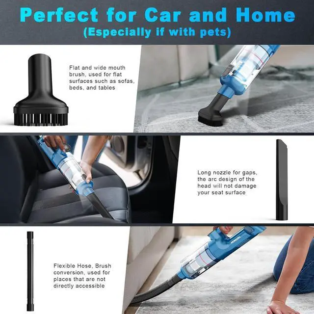 Alt view image 5 of 7 - Handheld Vacuum Cordless - Car Vacuum Cleaner with Brushless Motor, 15000Pa Strong Suction with LED Light, Type C Port, 2 Fliters, Portable Hand Vacuum for Home, Pet and Car