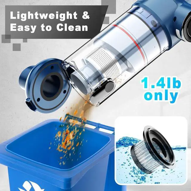 Alt view image 6 of 7 - Handheld Vacuum Cordless - Car Vacuum Cleaner with Brushless Motor, 15000Pa Strong Suction with LED Light, Type C Port, 2 Fliters, Portable Hand Vacuum for Home, Pet and Car