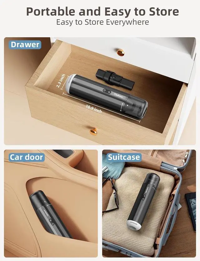 Alt view image 5 of 7 - Chuboor Handheld Car Vacuum Cleaner, 14,000Pa Cordless Vacuum Cordless Rechargeable, 120 WPowerful Mini Hand Vacuum with Multifunctional Nozzle for Car, Home, Office, Pet Hair (Brown)