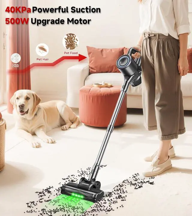 Alt view image 2 of 7 - Cordless Vacuum Cleaner, 500W/40Kpa Stick Vacuum with 45Mins Runtime, Self-Standing Vacuum Cleaners for Home, Anti-Tangle, 1.5L Dust Cup, Rechargeable Vacuum for Hardwood Floor Carpet, Gray