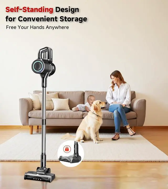 Alt view image 4 of 7 - Cordless Vacuum Cleaner, 500W/40Kpa Stick Vacuum with 45Mins Runtime, Self-Standing Vacuum Cleaners for Home, Anti-Tangle, 1.5L Dust Cup, Rechargeable Vacuum for Hardwood Floor Carpet, Gray
