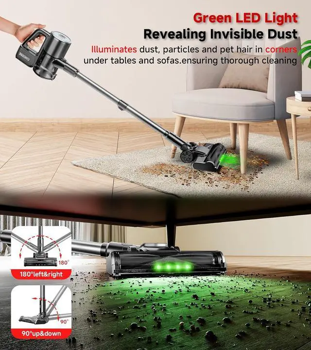 Alt view image 6 of 7 - Cordless Vacuum Cleaner, 500W/40Kpa Stick Vacuum with 45Mins Runtime, Self-Standing Vacuum Cleaners for Home, Anti-Tangle, 1.5L Dust Cup, Rechargeable Vacuum for Hardwood Floor Carpet, Gray