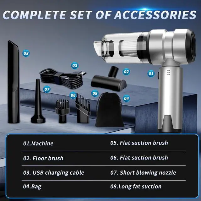 Alt view image 5 of 6 - Car Vacuum Portable Cordless, 21000PA High Power Handheld Vacuum Cleaner with Brushless Motor,Mini Hand Held Vacuum Cordless Rechargeable Air Duster/Blower/Pump for Car, Home, Pet, Office