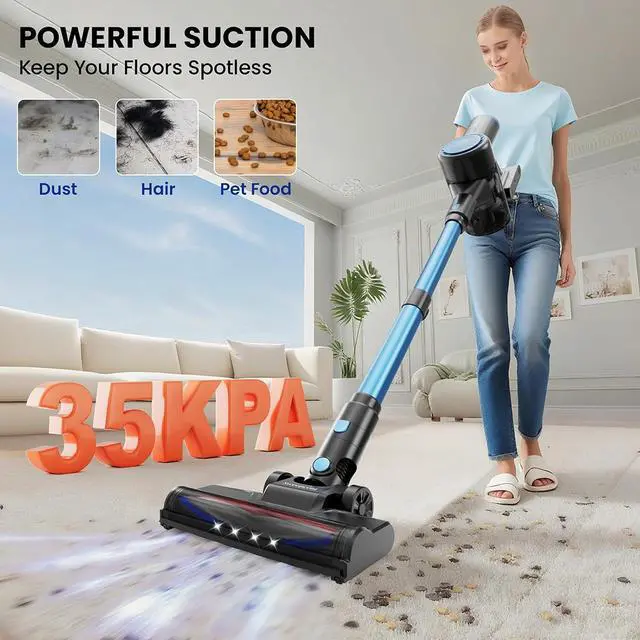 Alt view image 2 of 7 - Cordless Vacuum Cleaner with 35kPa Suction Vacuum Cleaner, Lightweight Stick Vacuum Cordless for Pet Hair, Carpet, Hard Floors