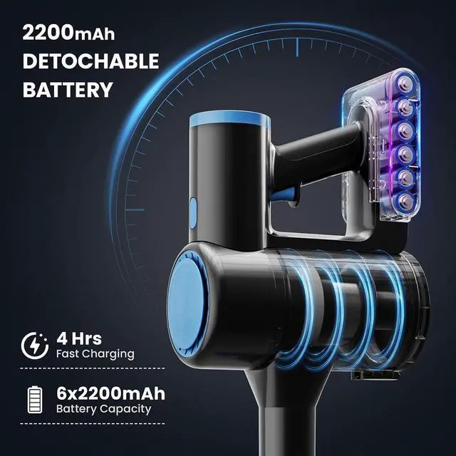 Alt view image 6 of 7 - Cordless Vacuum Cleaner with 35kPa Suction Vacuum Cleaner, Lightweight Stick Vacuum Cordless for Pet Hair, Carpet, Hard Floors