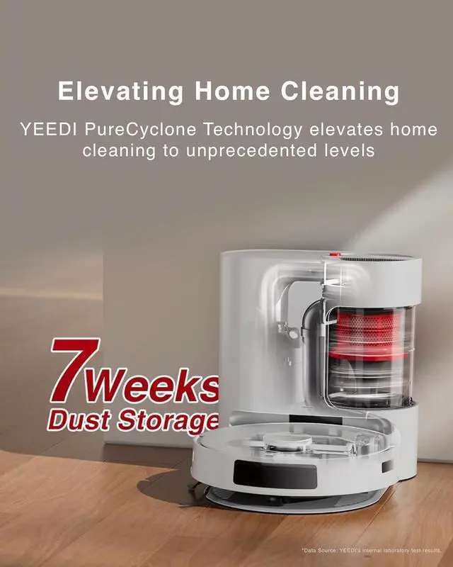 Alt view image 3 of 7 - Yeedi C12 Plus Robot Vacuum and Mop, 8000Pa Strong Suction, 7-Week Dust Storage, Bagless Dust Bin, PureCyclone Tech, ZeroTangle Brush, White