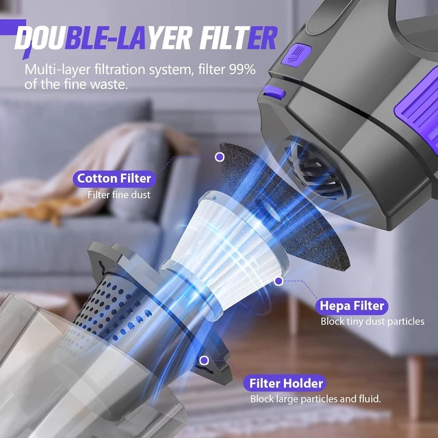 Alt view image 5 of 7 - ATONEP Handheld Vacuum Cordless Cleaner,Powerful Portable and Dust Buster Hand Vcauum Rechargeable with Large-Capacity Battery for CarPetOfficeHome (Purple)