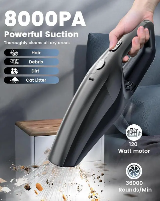 Alt view image 2 of 7 - Handheld Vacuum Cordless, Car Vacuums Powerful with Rechargeable Battery, Portable Hand Held Vacuum Cordless with Washable HEPA Filter, Mini Vacuums Kit for Men and Women