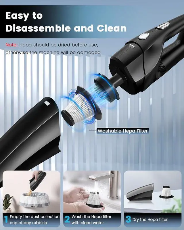 Alt view image 6 of 7 - Handheld Vacuum Cordless, Car Vacuums Powerful with Rechargeable Battery, Portable Hand Held Vacuum Cordless with Washable HEPA Filter, Mini Vacuums Kit for Men and Women