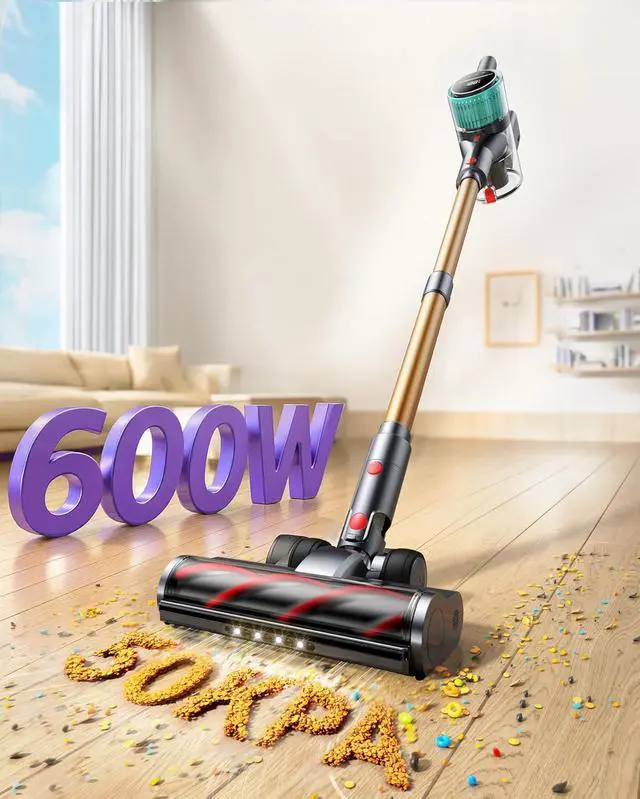 Alt view image 2 of 7 - Cordless Vacuum Cleaner, 50Kpa 600W Vacuum Cleaners for Home, 60 Mins Stick Vacuum Cordless Rechargeable, Self-Standing, Wall Mount Charging Household Vacuum Cleaner for Carpet Pet Hair Hardwood Floor