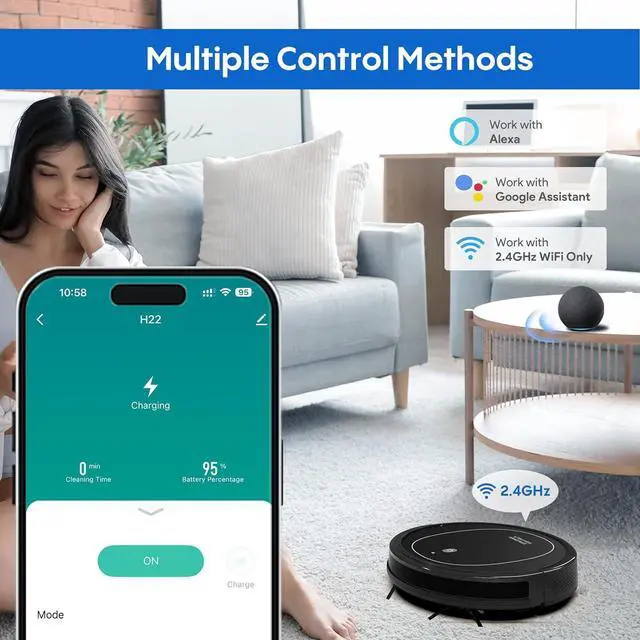 Alt view image 5 of 7 - 3-in-1 Robot Vacuum and Mop 4000Pa Vacuum Robot & WiFi/App/Remote/Alexa & Central Brush & Scheduled & Auto-Recharge Cleaning Robotic Vacuums Cleaner for Home Pet Hair, Hardfloors, Carpet