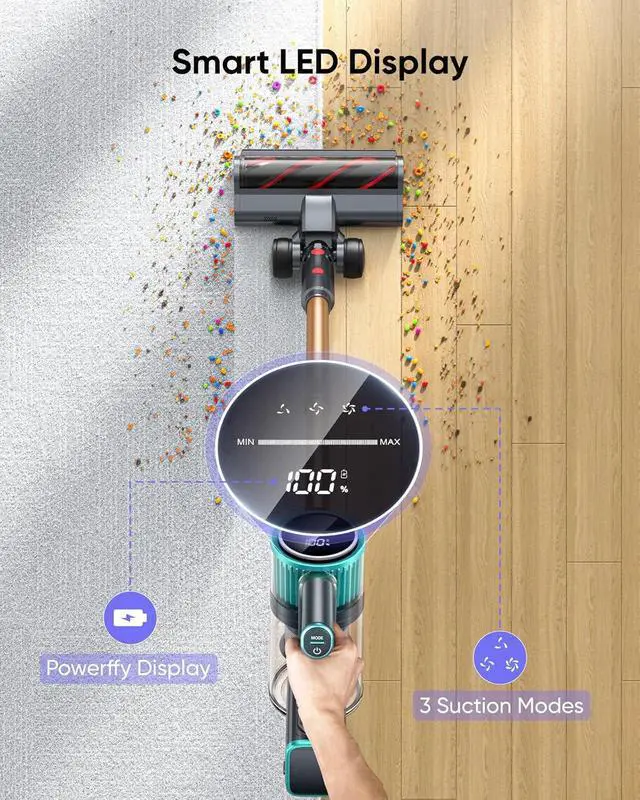Alt view image 7 of 7 - Cordless Vacuum Cleaner, 50Kpa 600W Vacuum Cleaners for Home, 60 Mins Stick Vacuum Cordless Rechargeable, Self-Standing, Wall Mount Charging Household Vacuum Cleaner for Carpet Pet Hair Hardwood Floor