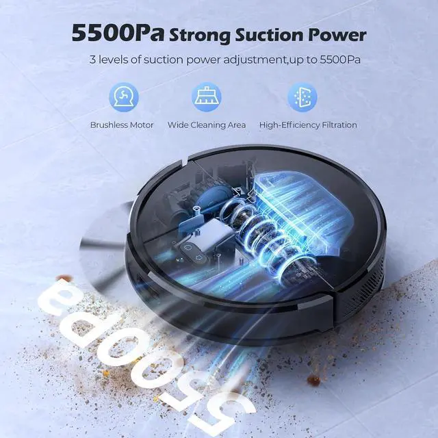 Alt view image 2 of 7 - Lubluelu Robot Vacuum and Mop Combo, 5500Pa Robot Vacuum Cleaner with LDS9.0 LiDAR Navigation, Self-Empties for 60 Days, No-Go Zones, WiFi/App/Alexa Control, Ideal for Hard Floors, Carpet (SL68 Plus)