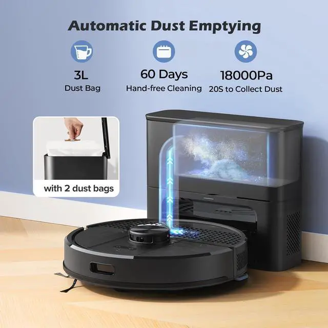 Alt view image 4 of 7 - Lubluelu Robot Vacuum and Mop Combo, 5500Pa Robot Vacuum Cleaner with LDS9.0 LiDAR Navigation, Self-Empties for 60 Days, No-Go Zones, WiFi/App/Alexa Control, Ideal for Hard Floors, Carpet (SL68 Plus)