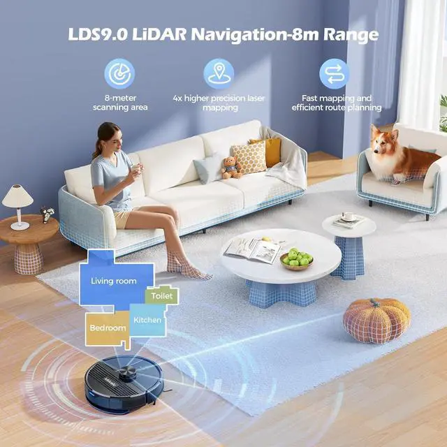 Alt view image 5 of 7 - Lubluelu Robot Vacuum and Mop Combo, 5500Pa Robot Vacuum Cleaner with LDS9.0 LiDAR Navigation, Self-Empties for 60 Days, No-Go Zones, WiFi/App/Alexa Control, Ideal for Hard Floors, Carpet (SL68 Plus)