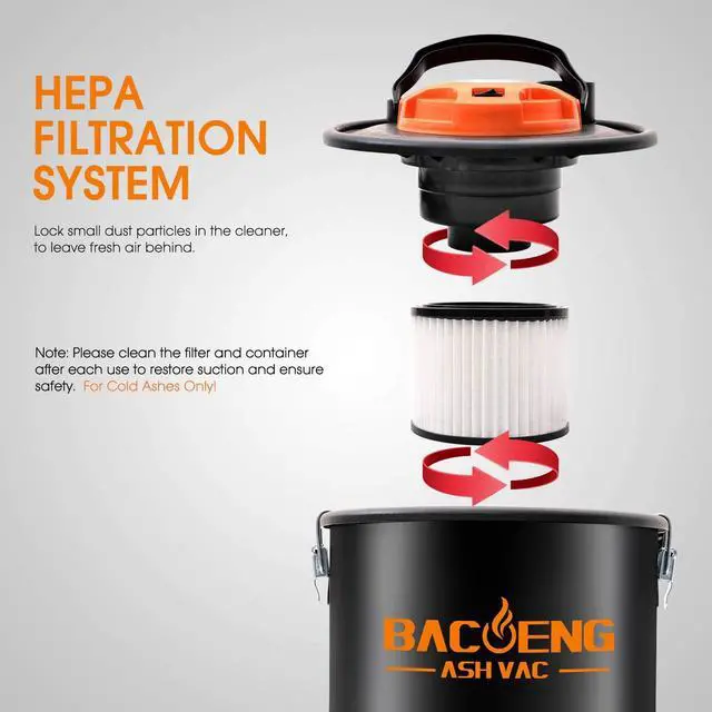 Alt view image 2 of 7 - BACOENG Ash Vacuum for Pellet Stoves, 4 Gallon Ash Vac, Ash Vacuum Cleaner for Fireplaces, Wood Stove, Pellet Grill