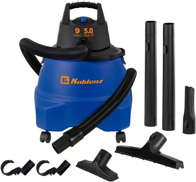 Main image of Koblenz Wet Dry Vacuum Cleaner, 9.0 Gallon Tank, 5.0 HP Powerful Vacuum for Dry and Wet Messes, Vacuum Cleaner and Blower, Accessories Included, Black+Blue (WD-9 L212)