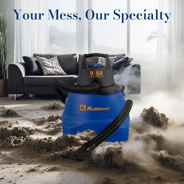 Alt view image 3 of 7 - Koblenz Wet Dry Vacuum Cleaner, 9.0 Gallon Tank, 5.0 HP Powerful Vacuum for Dry and Wet Messes, Vacuum Cleaner and Blower, Accessories Included, Black+Blue (WD-9 L212)